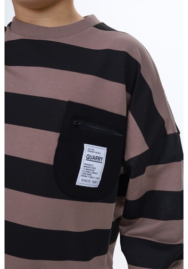 Toontoy Erkek Çocuk Çizgili Sweatshirt Acı Kahve