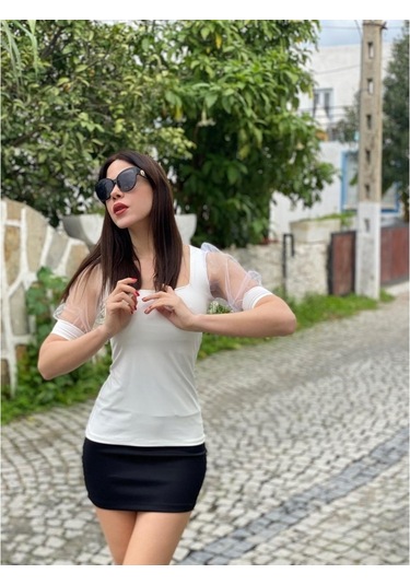 Balon Kol Kare Yaka Kadın Bluz