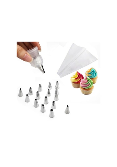 Krema Pompası 18'li Krema Sıkma Torbası 16 Çelik Uç Beyaz