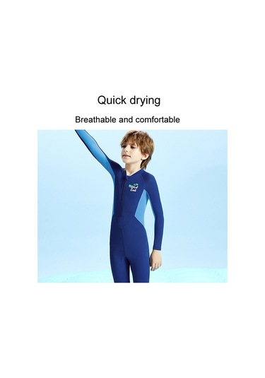 Dıve & Saıl Çocuk Açık Hava Güneş Kremi Hızlı Kuruyan Mayo Uzun Kollu Tek Parça Şnorkel Takım Elbise Mavi