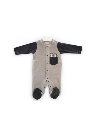 Cantoy Erkek Bebek Çıtçıtlı Kadife Tulum-15074 Gri
