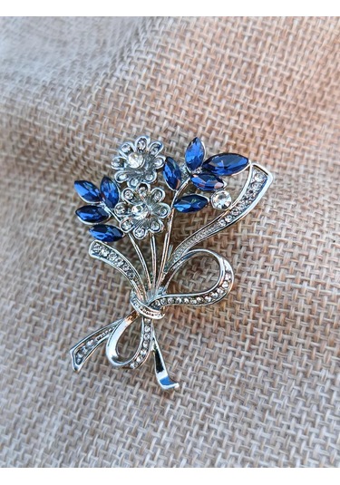 Villovatik Broş Gümüş Renkli Çiçek Buketi 222863938 Mavi