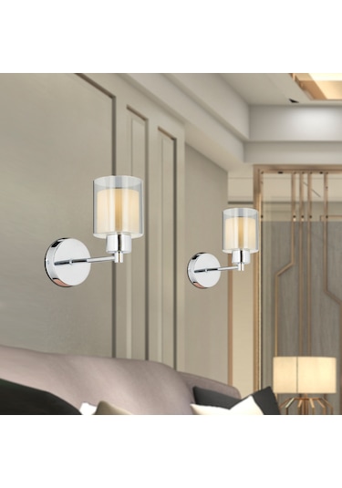 Goldie Krom Yatak Odası-Yatak Başı Duvar Lambası 2'li Aplik Seti Altın