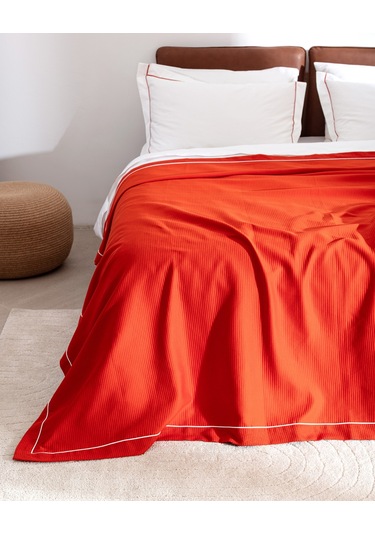 Madame Coco Caline King Size %100 Pamuk Pikeli Nevresim Takımı - Beyaz/kiremit 8684427124826 Çok Renkli