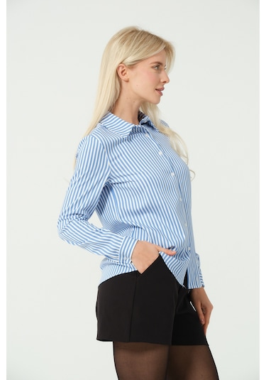 S'amore Clothing Çizgili Gömlek Mavi Multi Mavi