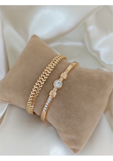 X-lady Accessories Altın Renk Kadın Altın Kaplama Zirkon Taşlı Kararmaz Kombin Bileklik Çok Renkli