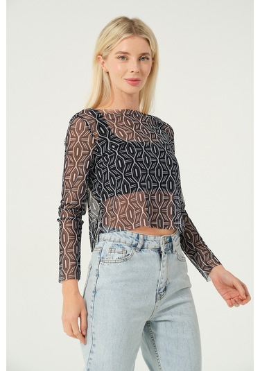 Transparan Bluz Siyah Lacivert