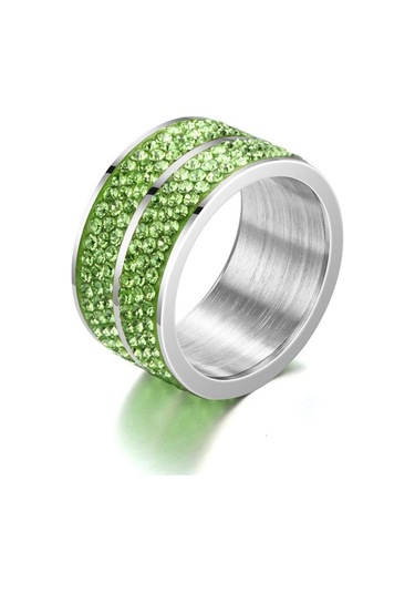 Açık Yeşil Yeni Titanyum Çelik Altı Sıralı Tam Zirkon Yüzük Avrupa Ve Amerika Moda Paslanmaz Çelik Çift Kakma Zirkon Yüzük El Aksesuarları 13 Açık Yeşil