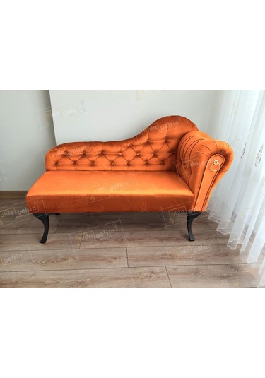 Ters Kol Dekoratif Bihter Koltuk Josefin Puf 130 Cm Siyah Ayak Sarı