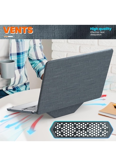 Macbook Uyumlu Pro 13inç A2159 A1989 A1706 A1708 Kılıf Nubuk Üçgen Standlı Havalandırmalı Kapak 2019/2016 Gri