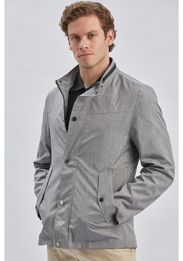 Gri Dik Yaka Yarım Astar Comfort Fit Rahat Kesim Casual Mont 1007240150-Gri