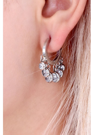 Bhs Life Shakira Taşlı Sallantılı Çelik Kadın Küpe Gümüş