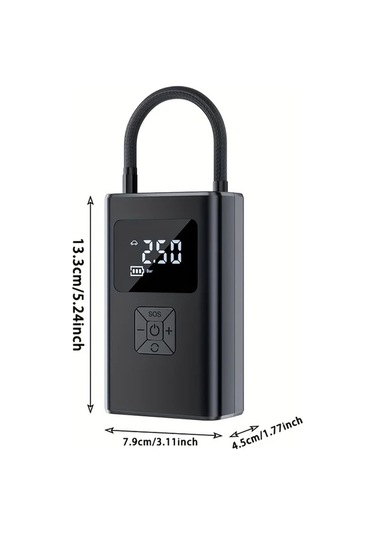 Primepickings Black Taşınabilir Şişirme Cihazı Led Işıklı Dijital Lastik Şişirme Kablosuz Şarjlı Ve Fişli Araç Motosiklet Bisiklet Balonlar İçin