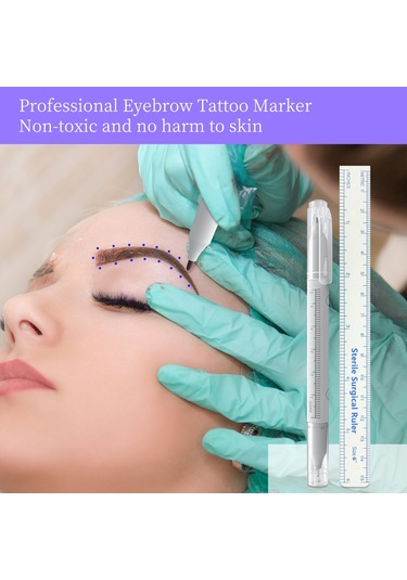 Yifomall "10 Adet Çift Uçlu Dövme Kalemi + Kaş Ölçüm Cetveli - Profesyonel Makyaj Seti"