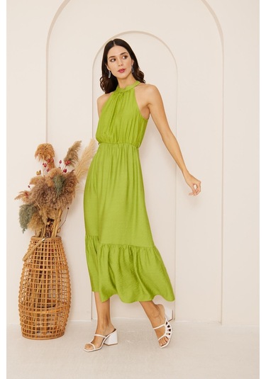 Yeşil Halter Yaka Kolsuz Elbise Dm1035
