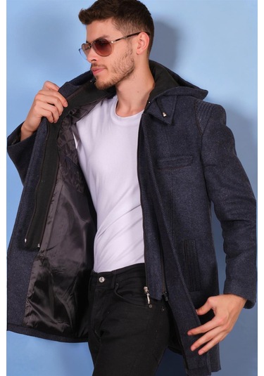Plt8335 Dewberry Erkek Palto-diagonal Mavi-siyah Diagonal Mavi-siyah