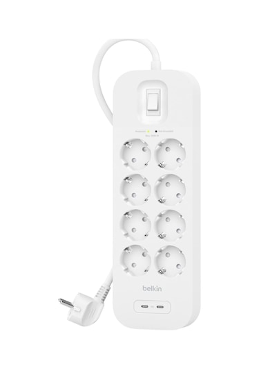 Belkin 8'li Çoklu Priz, Yüksek Gerilim Korumalı, Duvara Montaj, 8