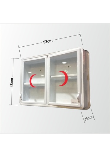 Kanatlı Kapak Steril Acil İlk Yardım Kutusu Ecza Dolabı 52 x 37 CM Beyaz