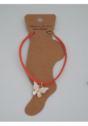 Glamglamour Turuncu Süvet Deri Kelebek Sallantılı Kadın Halhal Turuncu