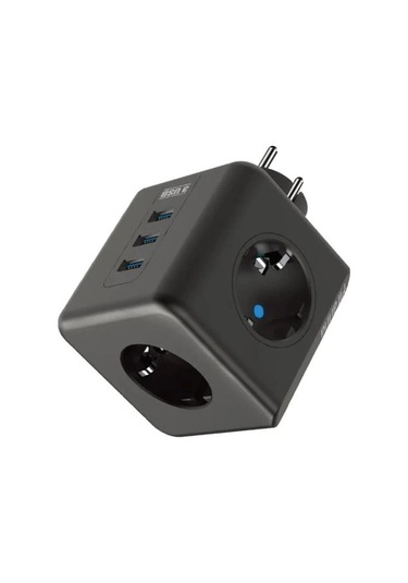 Isıya Dayanıklı Termal Akım Korumalı Ve Çocuk Korumalı 3 Priz Girişli 3 Usb Girişli Küp Priz 5365 Standart