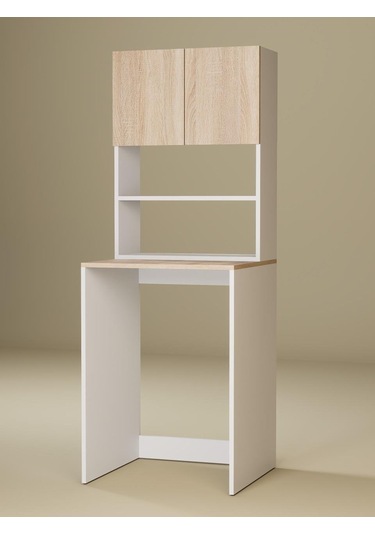 %100mdf Çamaşır Ve Kurutma Makinesi Dolabı, 3 Raflı Kapaklı Çamaşır Makinesi Üstü Dolabı Sonoma-beyaz Sonoma - Beyaz