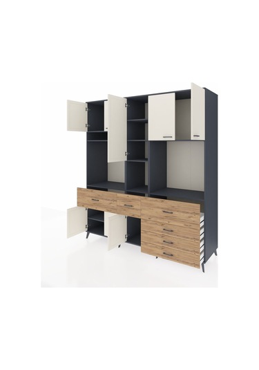 Kronos Dolap 10 Raflı 6 Çekmeceli 8 Kapaklı 220x59x243 Antrasit-aytaşı/çam Aytası/atlas Çam