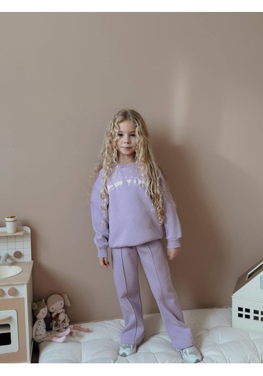 Kız Çocuk Geniş Paça Eşofman Takımı Lila
