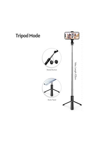 Teltree Kablosuz Bluetooth Selfie Çubuğu Ve Tripod - 103cm Uzunluk, Video Ve Canlı Yayın İçin Uyumlu