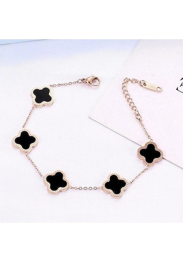 Novahub Beyaz Dört Yapraklı Yonca Beş Çiçek Bileklik Kore Versiyonu Kadın 18 K Gül Altın Bilezik Basit Moda Titanyum Çelik Beyaz Beyaz