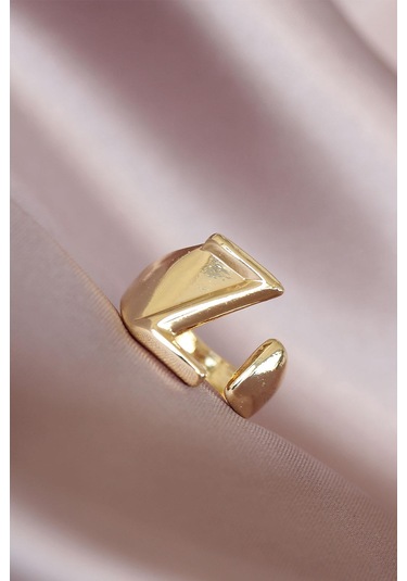 Z Harfli Altın Renk Ayarlamalı Metal Kadın Yüzük Altın