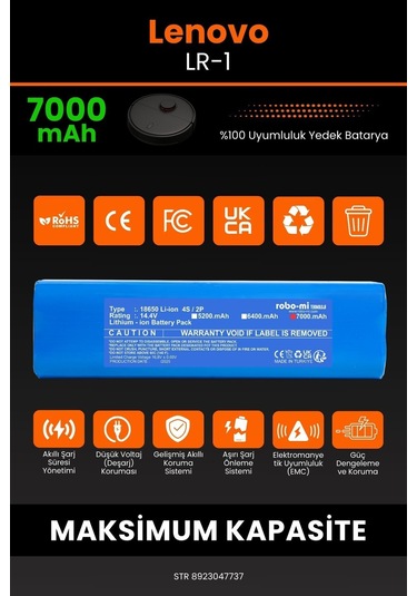 Lenovo Lr1 Uyumlu 7000 Mah Robot Süpürge Bataryası