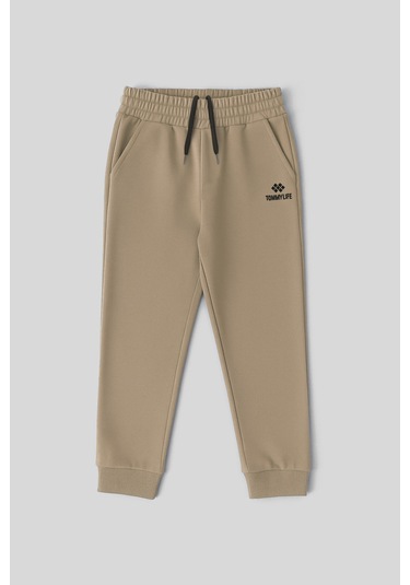 Koyu Bej Standart Fit Manşetli İnce Erkek Çocuk Eşofman Alt - 11062 Koyu Bej