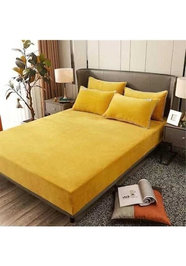 Novahub 25cm Kalın Yatak Örtüsü Kral Çift Kişilik Sarı Yumuşak Elastik Bant Toz Koruyucu Yatak Çarşafları 180x200cm Sarı