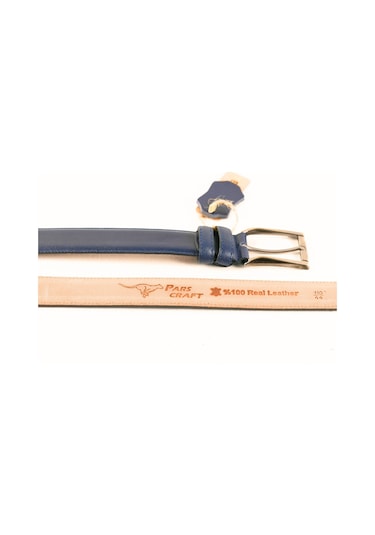 Hakiki Deri Erkek Kemer 3,5cm Dikişli Lacivert Klasik Kumaş Kemer Lacivert