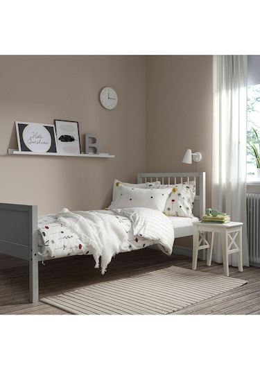 Tek Kişilik Karyola, Açık Gri, 90x200 Cm Masif Ahşap