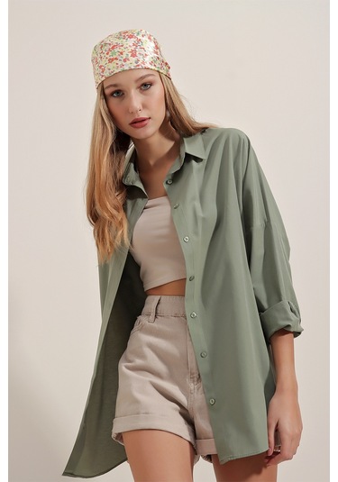 Bigdart 3900 Oversize Uzun Basic Gömlek - Haki 001