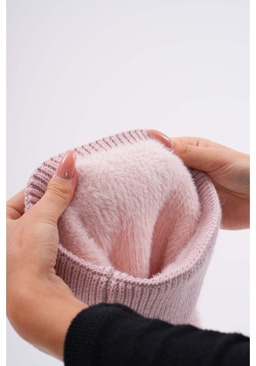 Peluş Ponponlu Bere Pudra