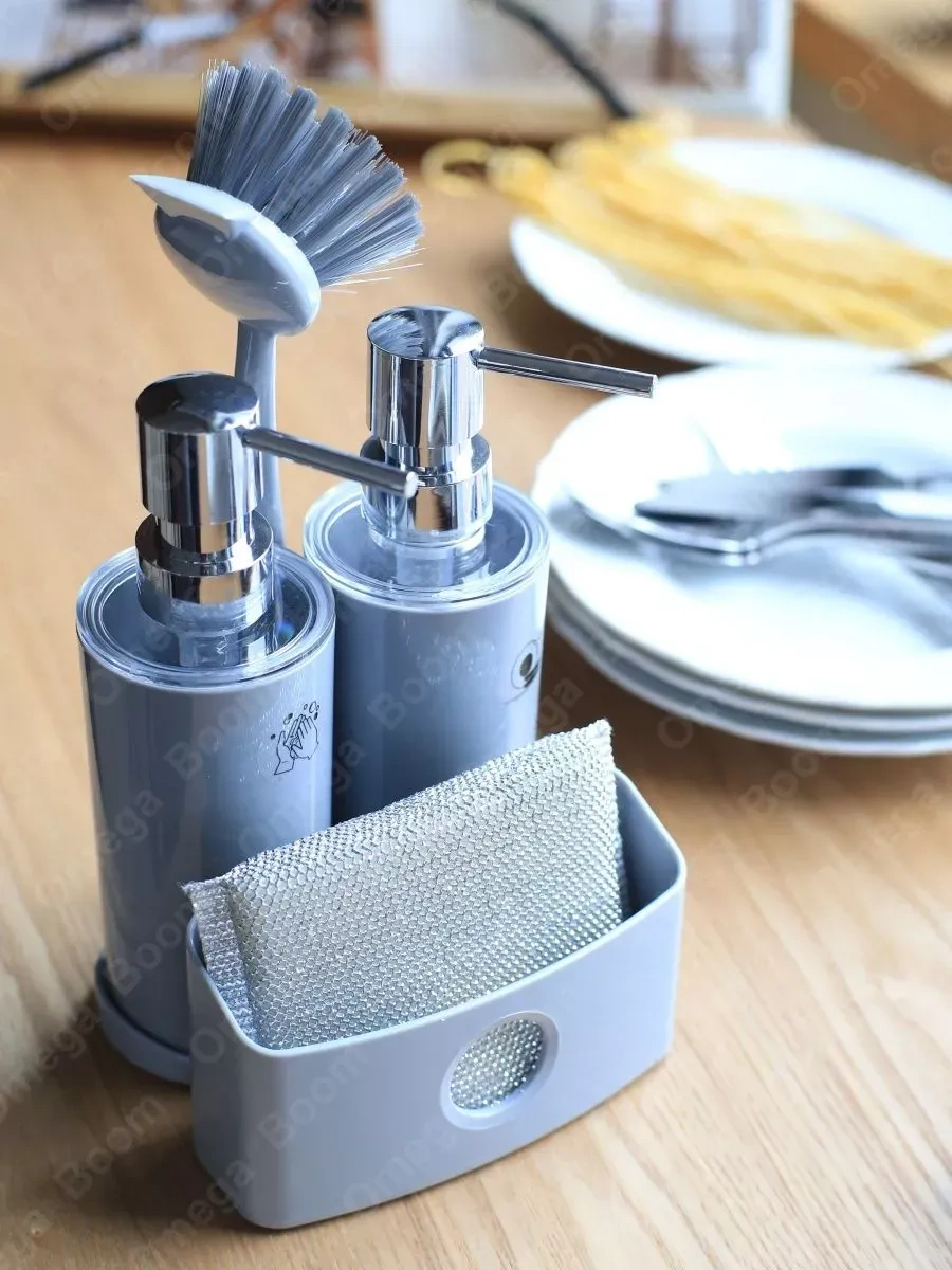 Pıta Mutfak İçin Sabun Ve Deterjan Dispanseri Seti, Süngerli 389464532 Gri