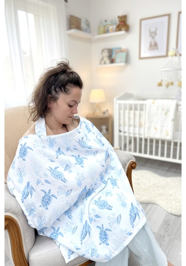 Caretta %100 Pamuk 2 Katlı Müslin Balenli Baskılı Emzirme Önlüğü - Ztcaretta