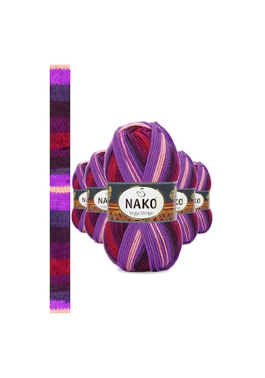 5 Adet Vega Stripe Premium Akrilik El Örgü İpi Yünü No: 82412 RYL-NWNKVS82412-5