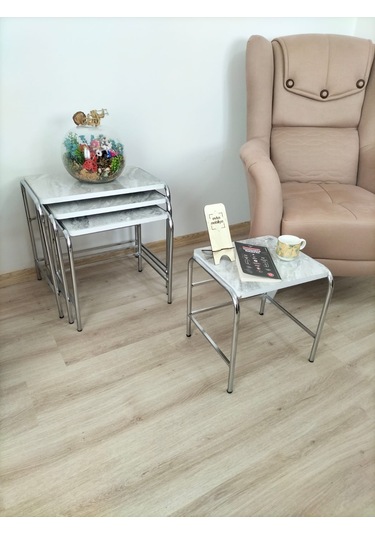 Evko Mobilya Buket Sehpa, 4'lü Zigon Sehpa, Dörtlü, Krom-grimerme