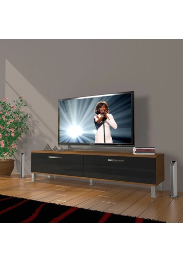 Decoraktiv Eko 140 Mdf Std Krom Ayaklı Tv Ünitesi Tv Sehpası - Ceviz - Siyah Ceviz - Siyah