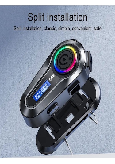Q008 Lcd Fm Radio Eq Ses Ipx6 Su Geçirmez Rgb Işıklı Bluetooth Motosiklet Kask Kulaklığı