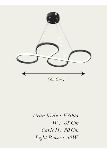 Ey Shop Siyah Yılan Model 3 Renk Led Avize Siyah