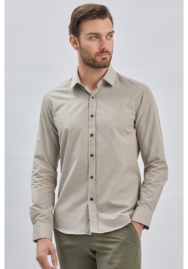 Erkek Uzun Kollu Bez Ayağı Sert Yaka Cepsiz Klasik Slim Fit Dar Kesim Gömlek 1004240230-camel Camel