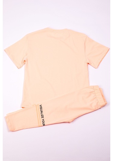 Kız Çocuk Takım Kapri Taytlı Baskılı Oversize A84 Yavruağzı