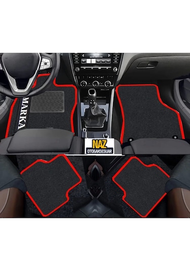 Kia Rio 2011-2017 -3 Siyah Halı Kırmızı Kenar Petek Topuk