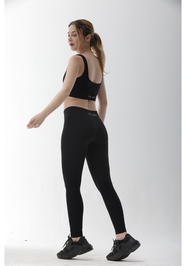 Seamless Siyah Normal Bel Fitted Basic Sporcu Tayt Takımı SiYAH