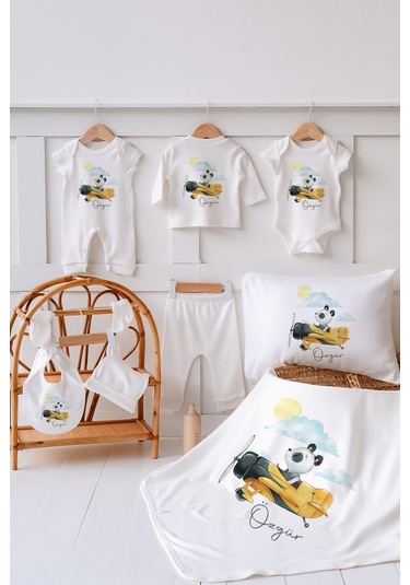 Lilabio %100 Organik Isme Özel Isimli Yazlık 10lu Hastane Çıkışı Panda Ekru