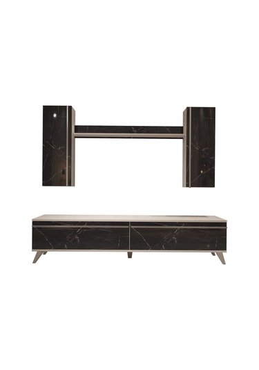 Decoraktiv Eko 5d Mdf Std Retro Tv Ünitesi Tv Sehpası - Beyaz Siyah Mermer Beyaz - Royal Mermer